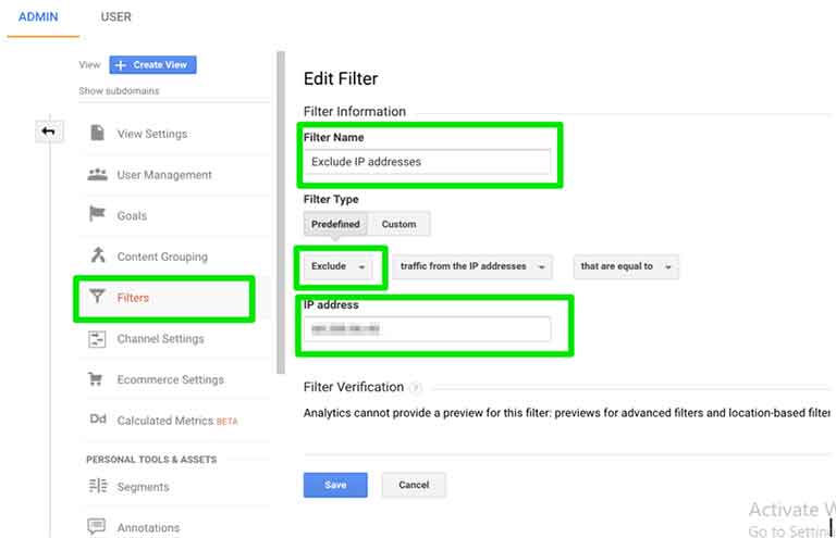 Google Analytics Add Filters