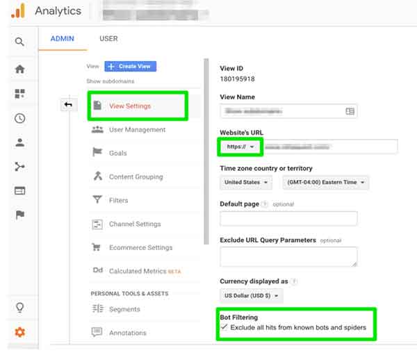 Google Analytics View Setting